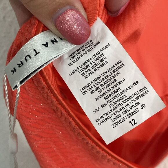 NWT-Trina Turk-Peach & gold- High Neck One Piece Swimsuit- side cut outs-Size 12 - Picture 13 of 16